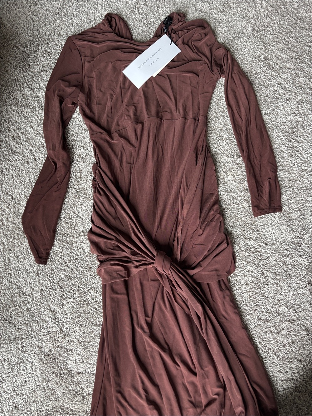 Club L London Knot-Front Long Sleeve Maxi Dress - Chocolate Brown